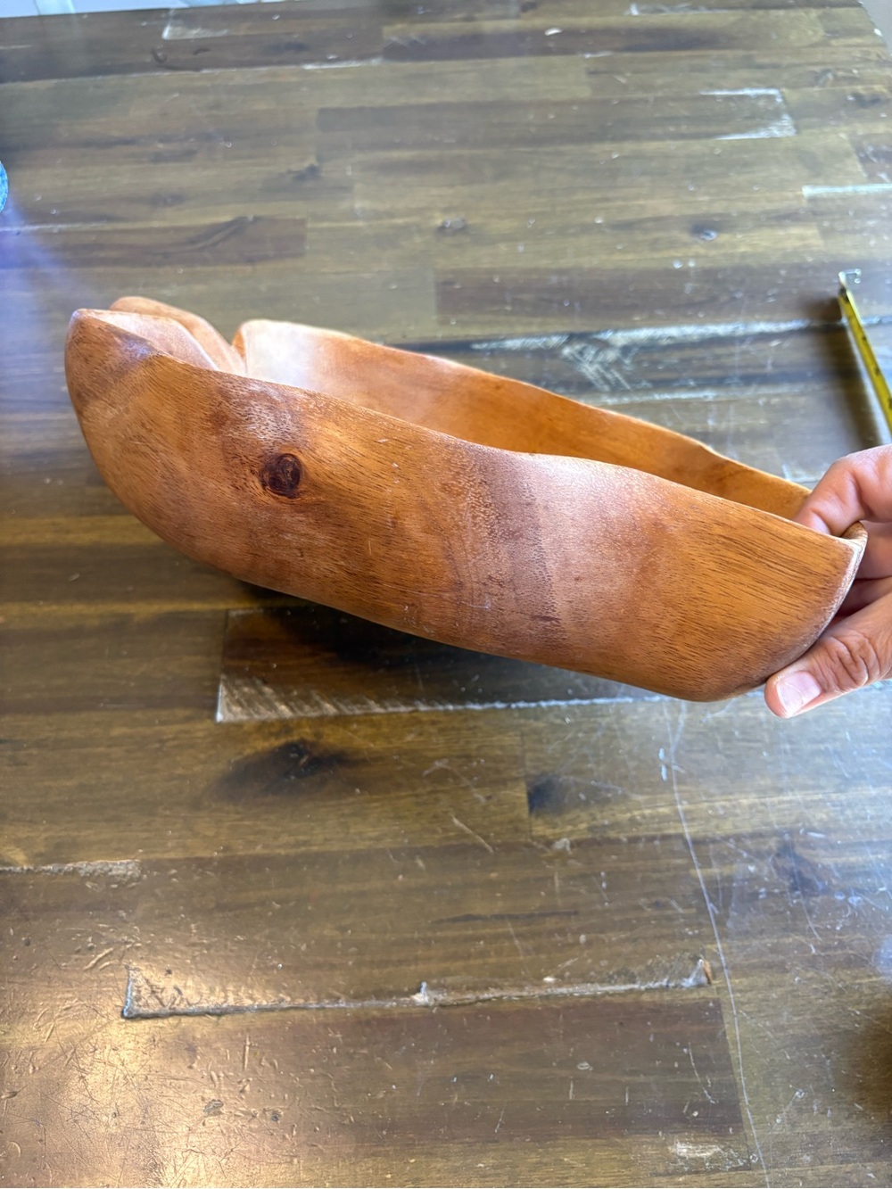 Monkey Pod Bowl Vintage Leaf Wood Serving Dish Hosting Server - Picture 3 of 5